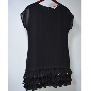 Ted Baker London Black Sheer Blouse Ruffle Hem Sequin Detail Size 1